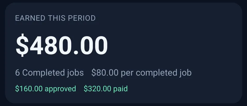 The crew app's earnings card: $480.00 earned this period